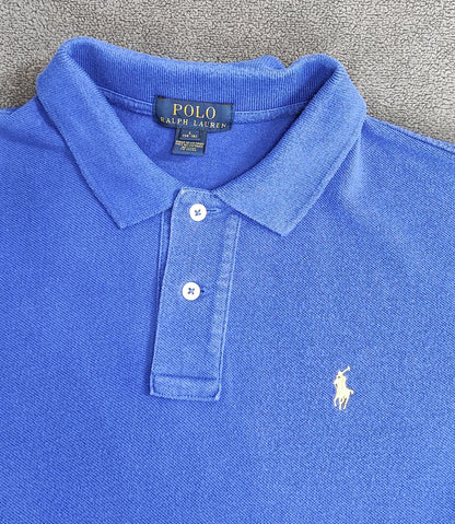 Vintage Ralph Lauren Embroidered Polo Shirt Faded Blue Retro 90s Size Small S