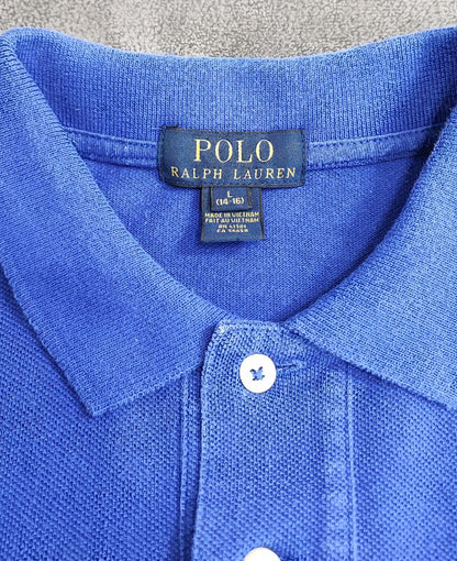 Vintage Ralph Lauren Embroidered Polo Shirt Faded Blue Retro 90s Size Small S