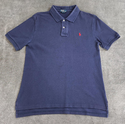 Vintage Ralph Lauren Embroidered Polo Shirt Navy Blue Retro 90s Size Small S