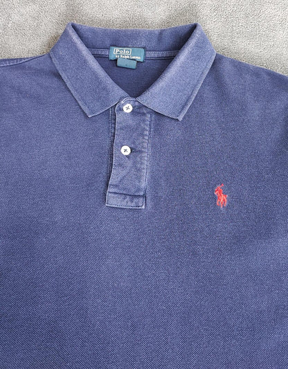 Vintage Ralph Lauren Embroidered Polo Shirt Navy Blue Retro 90s Size Small S