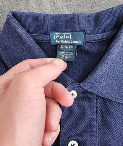 Vintage Ralph Lauren Embroidered Polo Shirt Navy Blue Retro 90s Size Small S