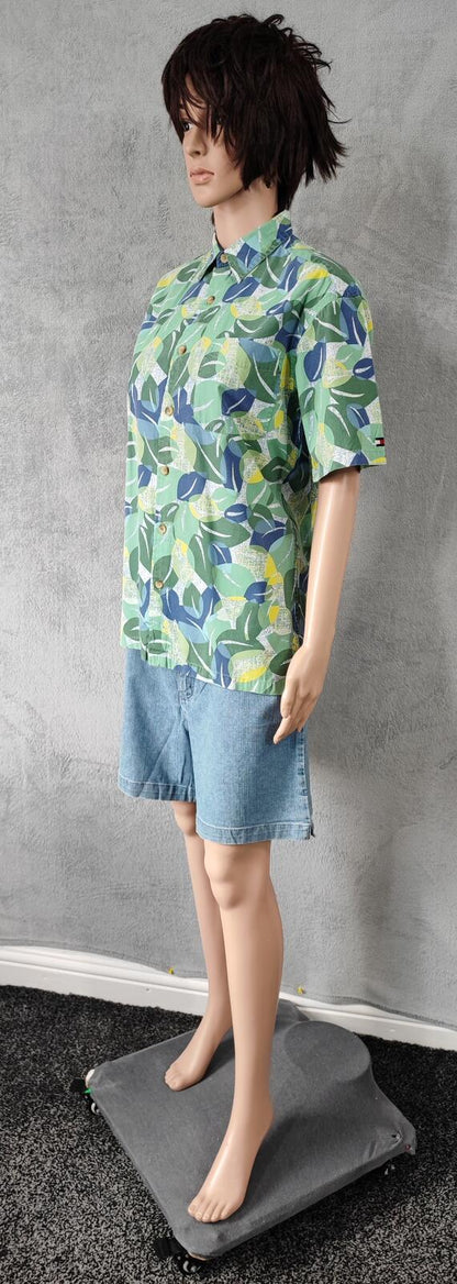 Vintage Tommy Hilfiger Tropical Short Sleeve Shirt Green Multicolour Medium