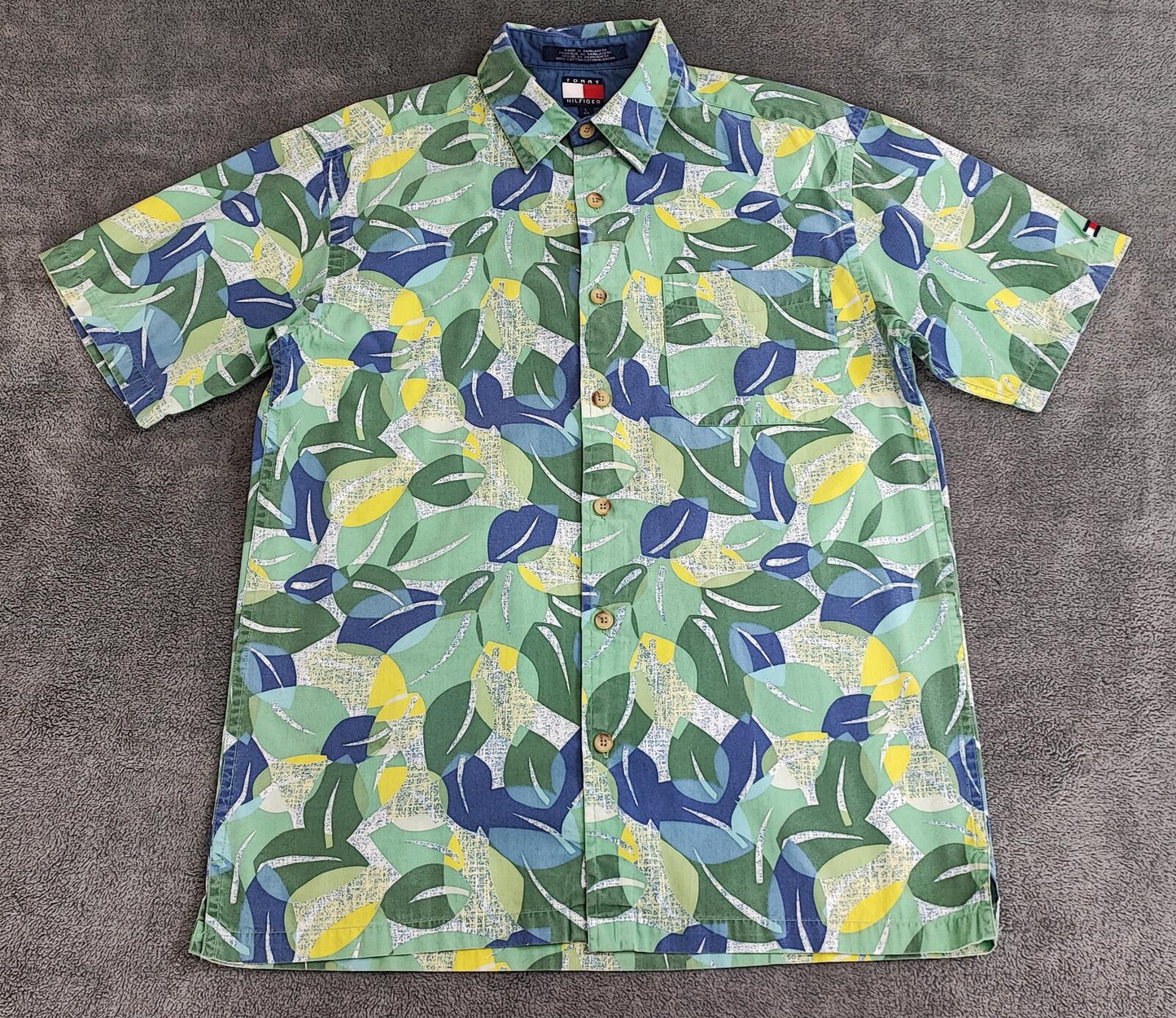 Vintage Tommy Hilfiger Tropical Short Sleeve Shirt Green Multicolour Medium