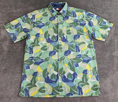 Vintage Tommy Hilfiger Tropical Short Sleeve Shirt Green Multicolour Medium