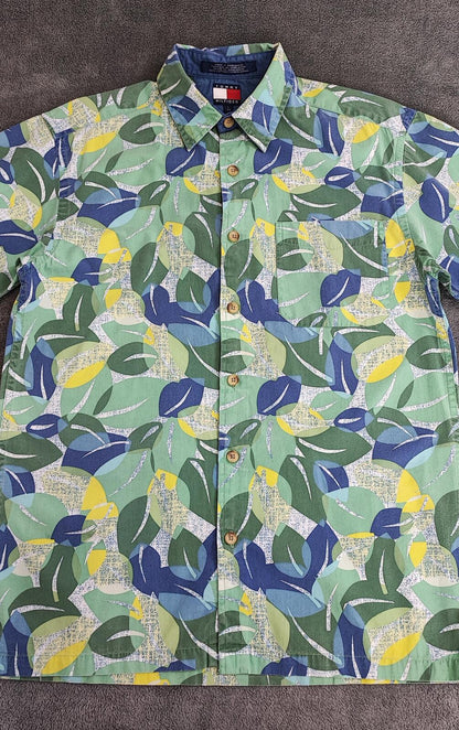 Vintage Tommy Hilfiger Tropical Short Sleeve Shirt Green Multicolour Medium