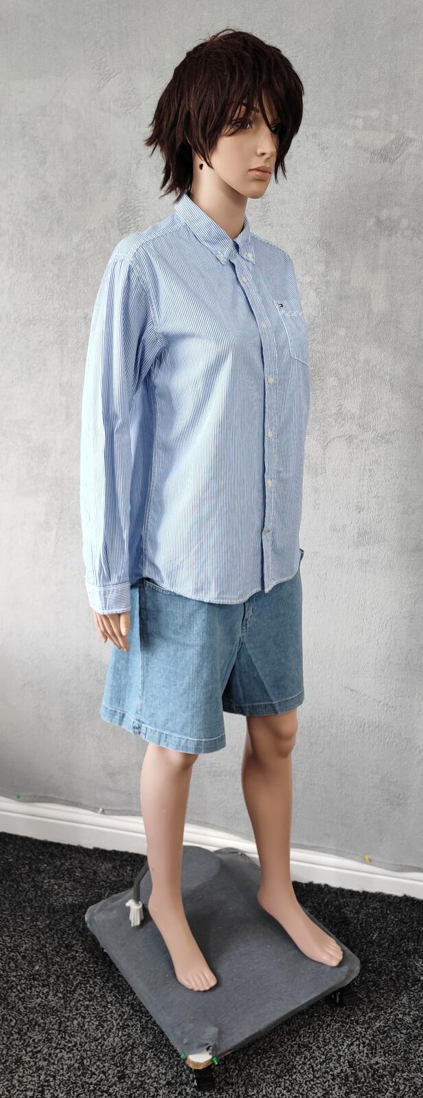 Vintage Tommy Hilfiger Striped Long Sleeve Shirt Blue White Classic Preppy M