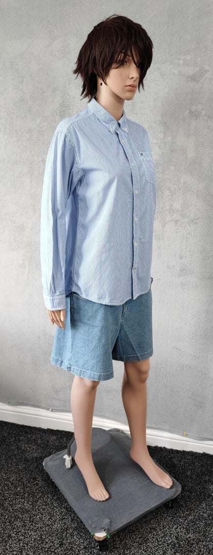 Vintage Tommy Hilfiger Striped Long Sleeve Shirt Blue White Classic Preppy M