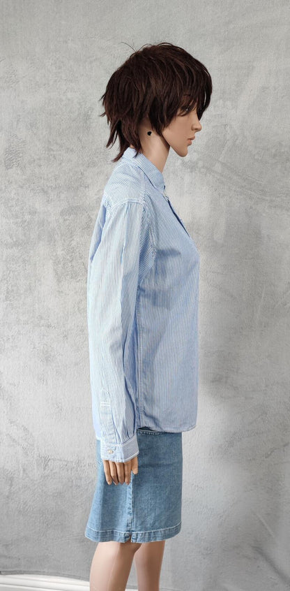 Vintage Tommy Hilfiger Striped Long Sleeve Shirt Blue White Classic Preppy M