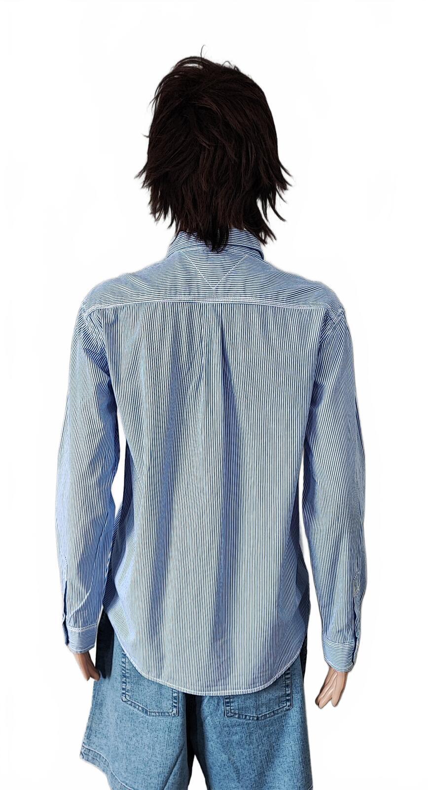 Vintage Tommy Hilfiger Striped Long Sleeve Shirt Blue White Classic Preppy M