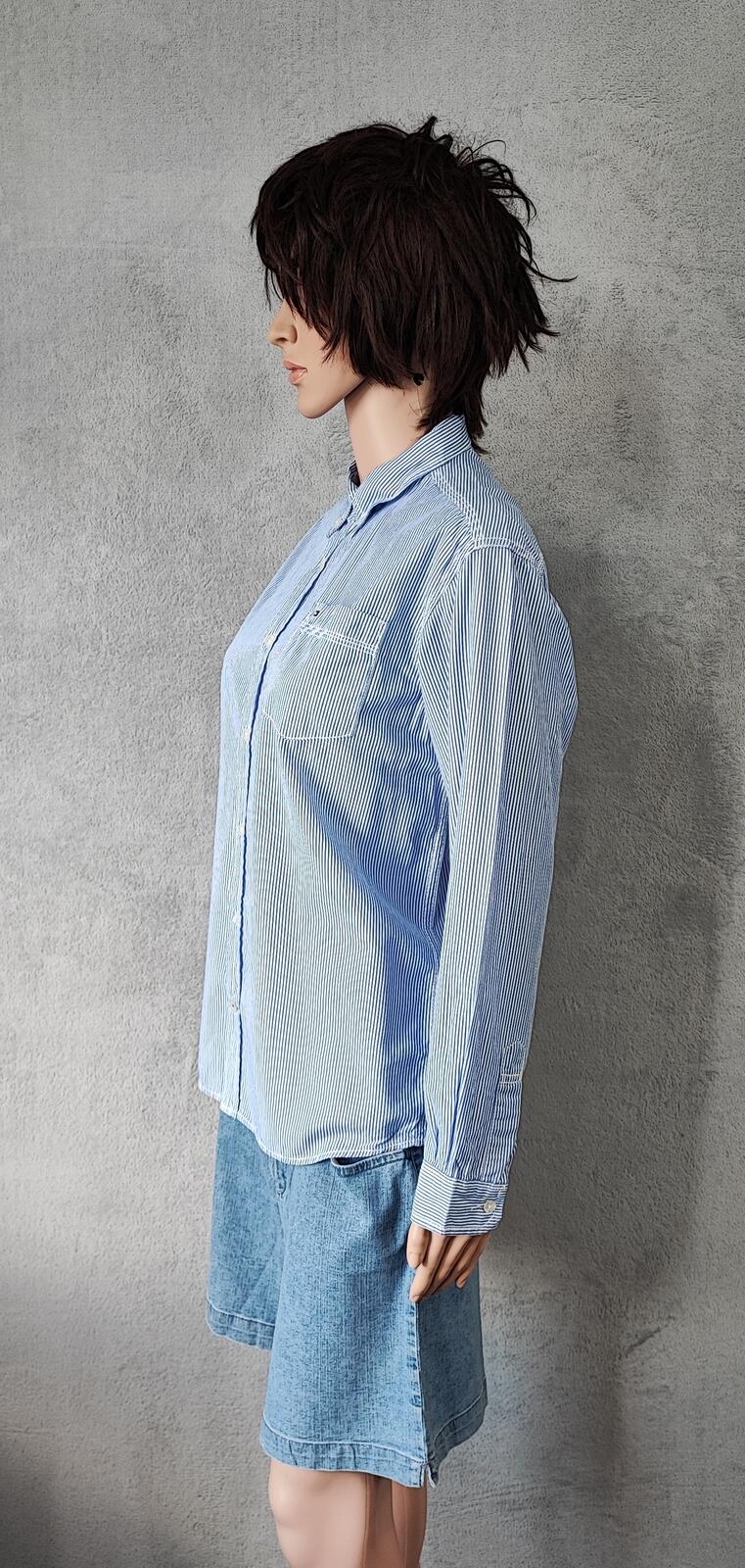 Vintage Tommy Hilfiger Striped Long Sleeve Shirt Blue White Classic Preppy M