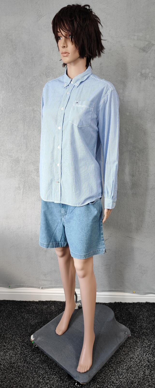 Vintage Tommy Hilfiger Striped Long Sleeve Shirt Blue White Classic Preppy M