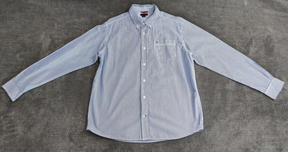 Vintage Tommy Hilfiger Striped Long Sleeve Shirt Blue White Classic Preppy M