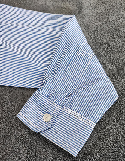 Vintage Tommy Hilfiger Striped Long Sleeve Shirt Blue White Classic Preppy M