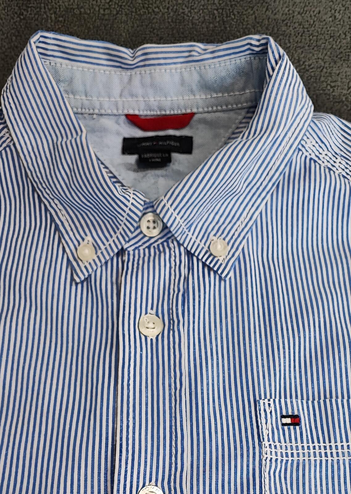 Vintage Tommy Hilfiger Striped Long Sleeve Shirt Blue White Classic Preppy M