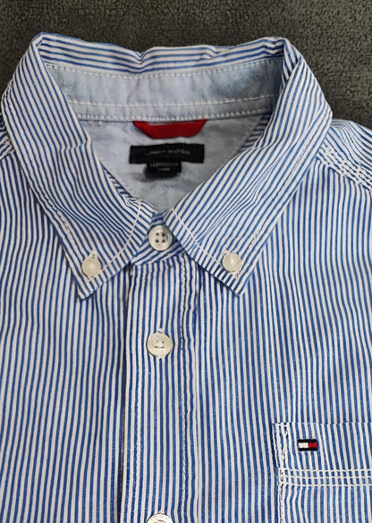 Vintage Tommy Hilfiger Striped Long Sleeve Shirt Blue White Classic Preppy M