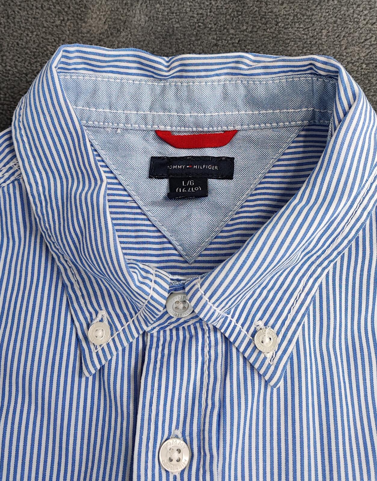 Vintage Tommy Hilfiger Striped Long Sleeve Shirt Blue White Classic Preppy M