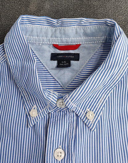 Vintage Tommy Hilfiger Striped Long Sleeve Shirt Blue White Classic Preppy M