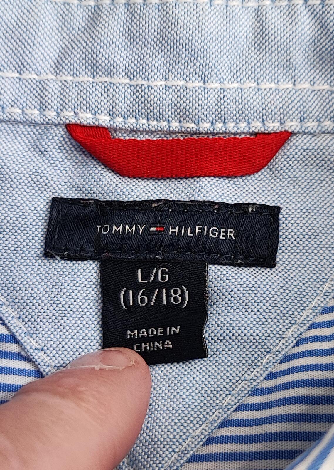 Vintage Tommy Hilfiger Striped Long Sleeve Shirt Blue White Classic Preppy M
