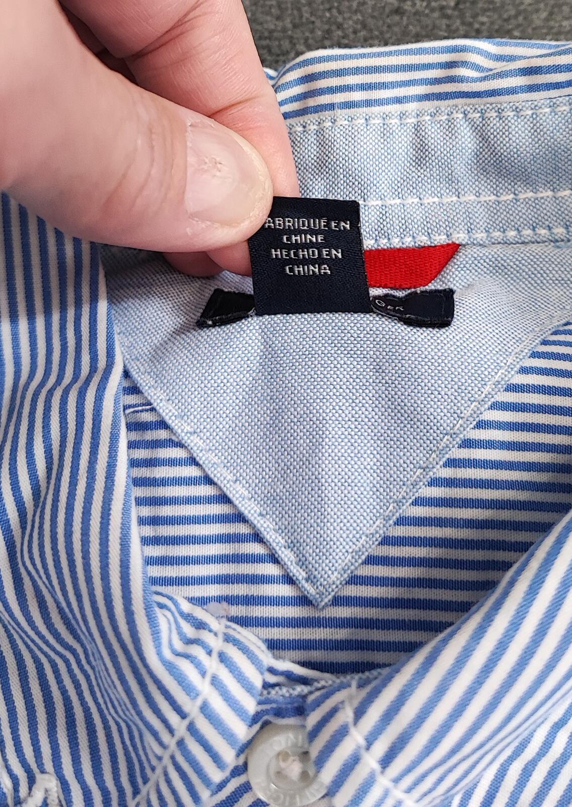 Vintage Tommy Hilfiger Striped Long Sleeve Shirt Blue White Classic Preppy M