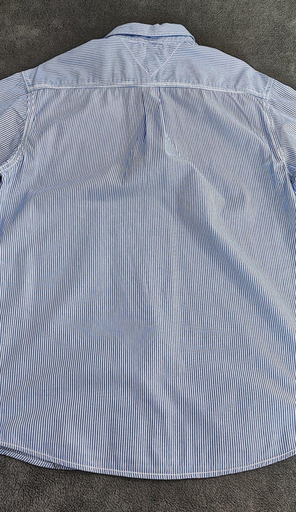 Vintage Tommy Hilfiger Striped Long Sleeve Shirt Blue White Classic Preppy M