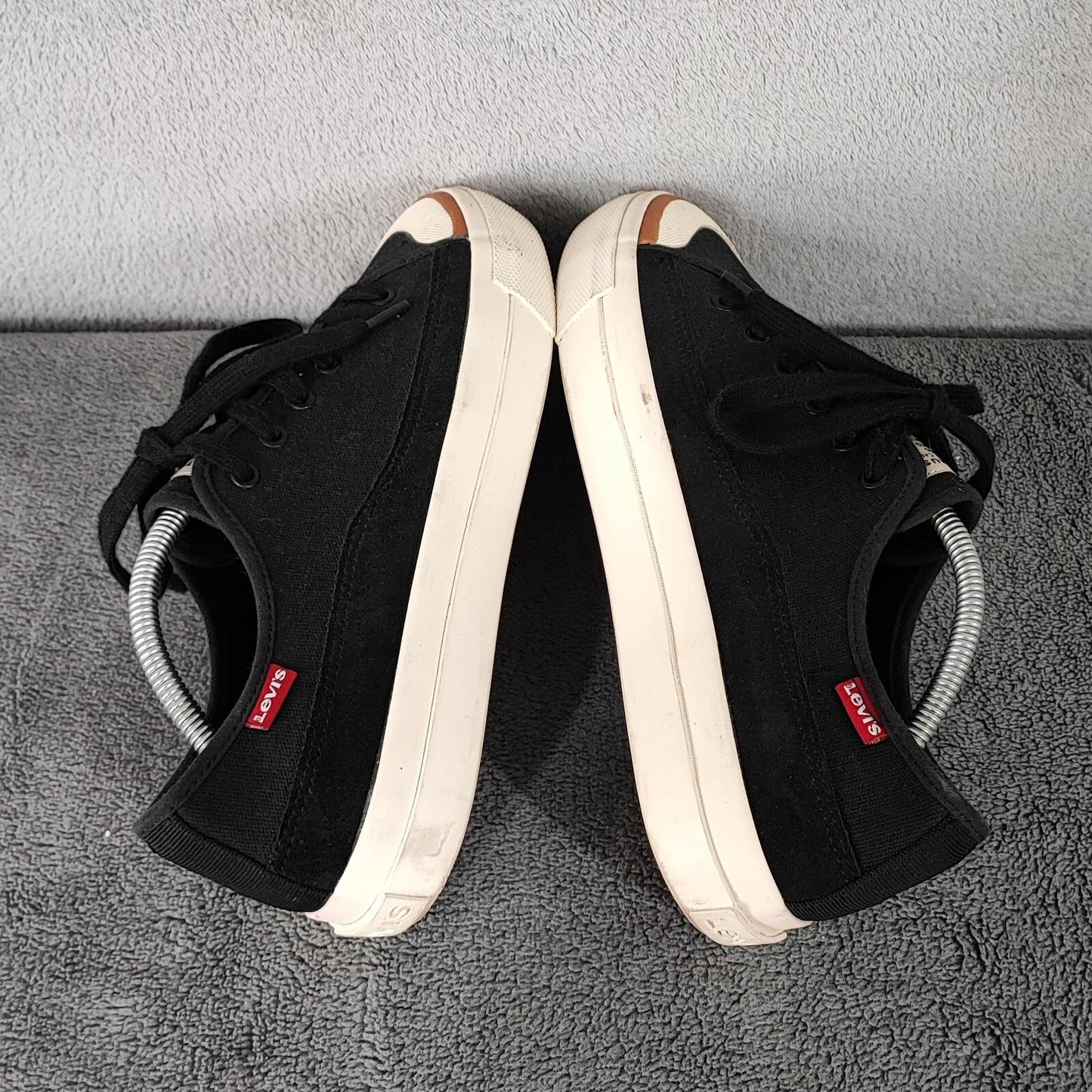 Vintage Levi's Black White Red Tab Low Top Canvas Trainers Shoes Men Size UK 7.5