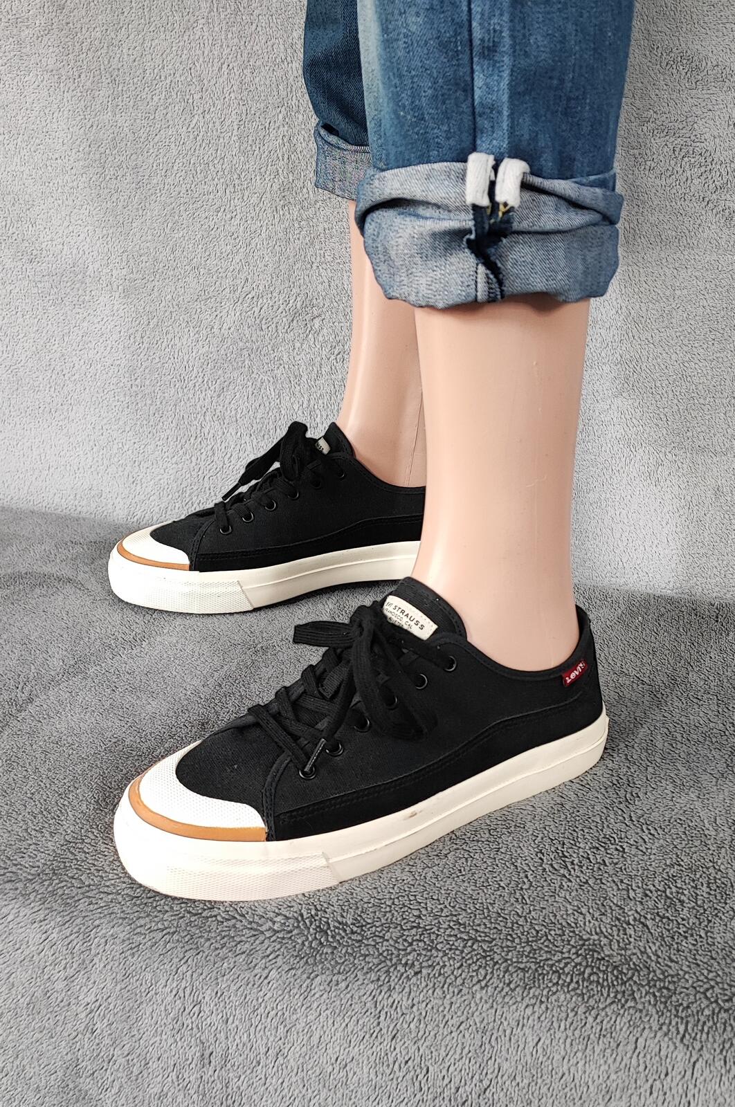 Vintage Levi's Black White Red Tab Low Top Canvas Trainers Shoes Men Size UK 7.5