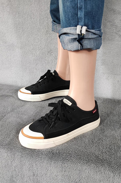 Vintage Levi's Black White Red Tab Low Top Canvas Trainers Shoes Men Size UK 7.5