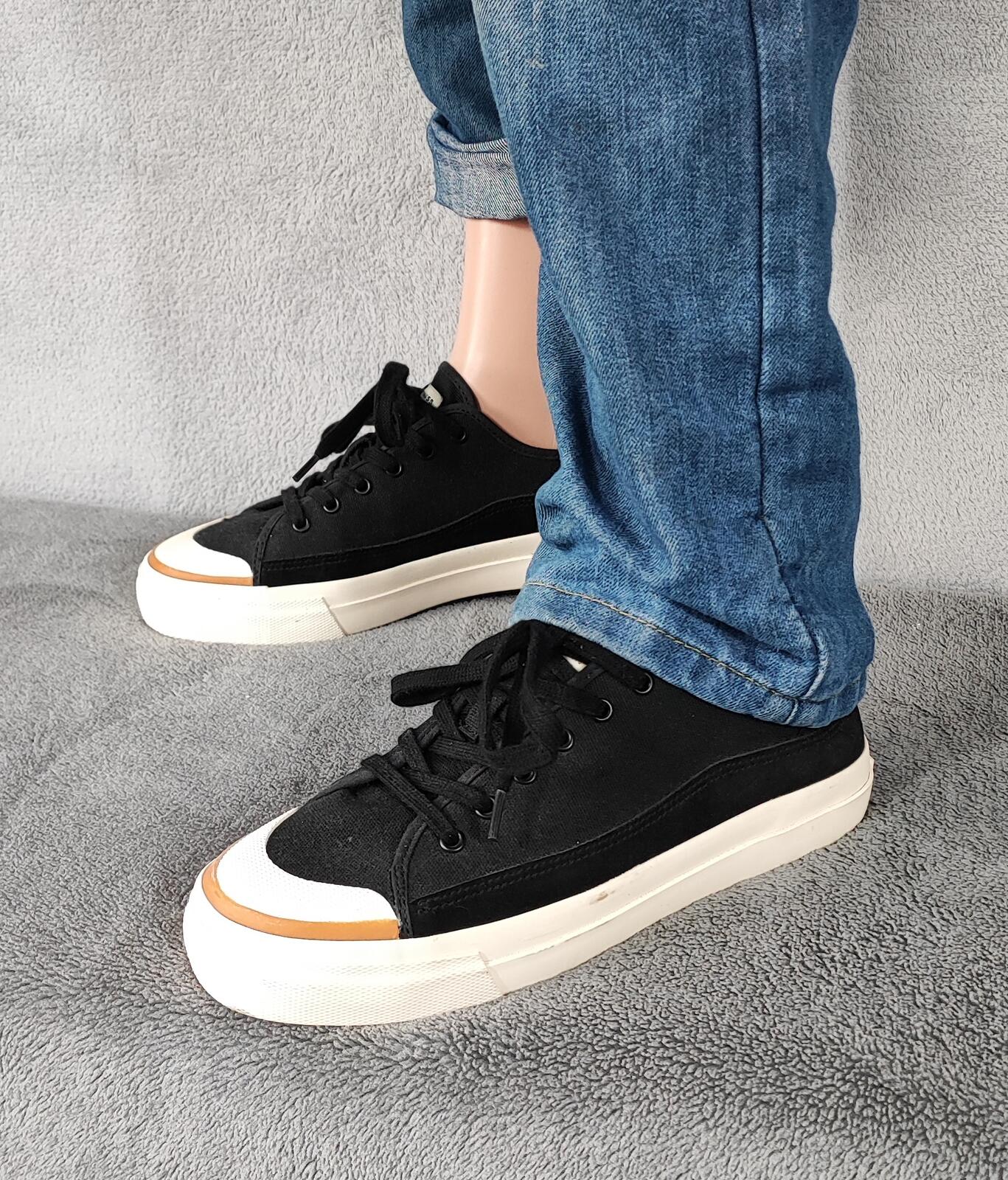 Vintage Levi's Black White Red Tab Low Top Canvas Trainers Shoes Men Size UK 7.5
