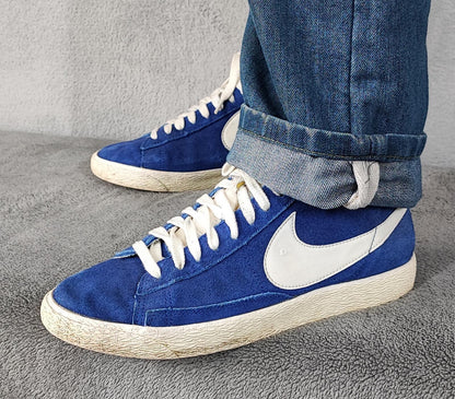 Vintage Nike Blazer High Suede Blue White Trainers Shoes Men Size UK 8 EU 42.5