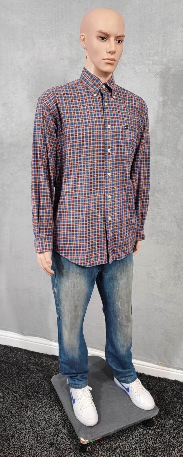 Vintage Tommy Hilfiger Checked Long Sleeve Plaid Preppy Shirt Blue Men's Size XL