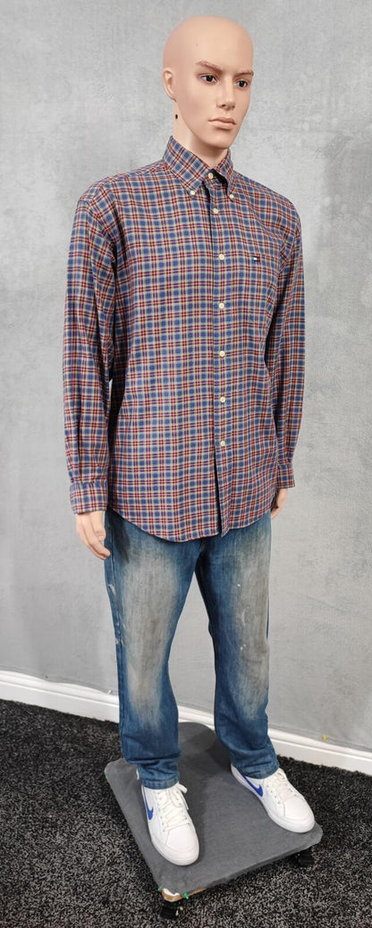 Vintage Tommy Hilfiger Checked Long Sleeve Plaid Preppy Shirt Blue Men's Size XL
