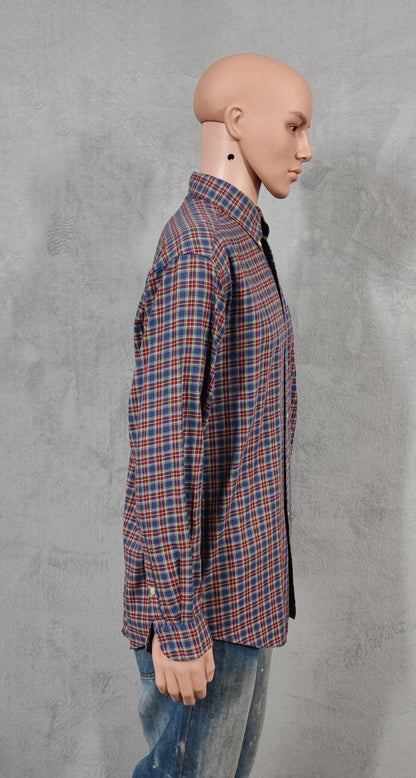 Vintage Tommy Hilfiger Checked Long Sleeve Plaid Preppy Shirt Blue Men's Size XL
