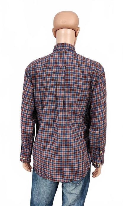 Vintage Tommy Hilfiger Checked Long Sleeve Plaid Preppy Shirt Blue Men's Size XL