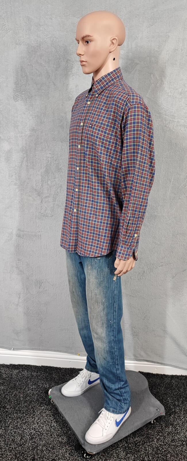 Vintage Tommy Hilfiger Checked Long Sleeve Plaid Preppy Shirt Blue Men's Size XL