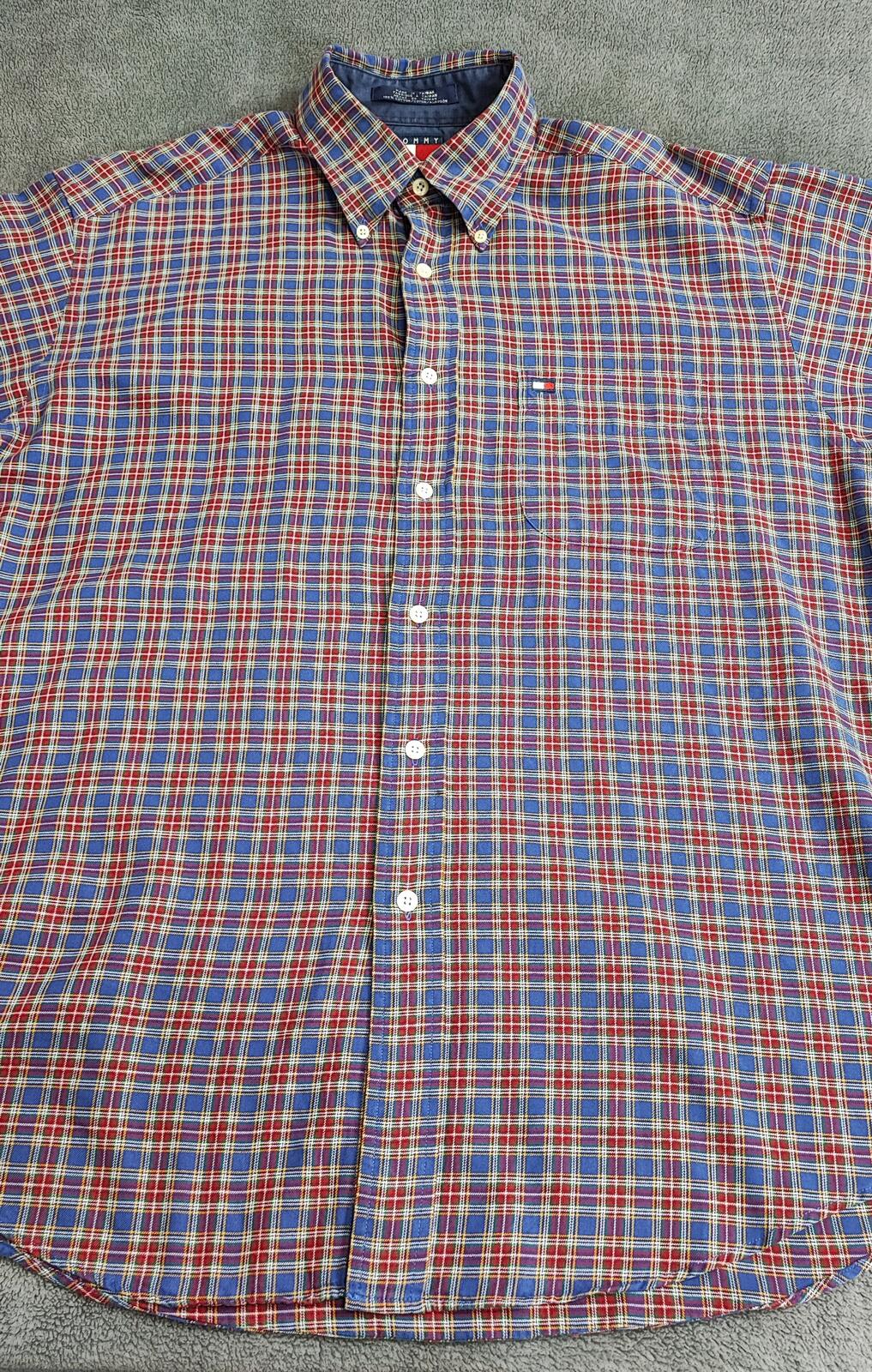 Vintage Tommy Hilfiger Checked Long Sleeve Plaid Preppy Shirt Blue Men's Size XL