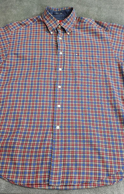 Vintage Tommy Hilfiger Checked Long Sleeve Plaid Preppy Shirt Blue Men's Size XL