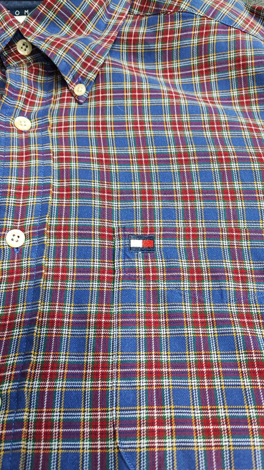 Vintage Tommy Hilfiger Checked Long Sleeve Plaid Preppy Shirt Blue Men's Size XL