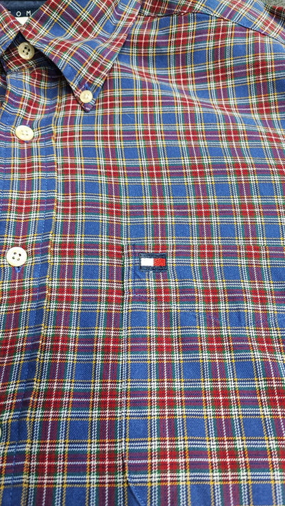 Vintage Tommy Hilfiger Checked Long Sleeve Plaid Preppy Shirt Blue Men's Size XL
