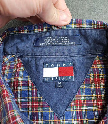 Vintage Tommy Hilfiger Checked Long Sleeve Plaid Preppy Shirt Blue Men's Size XL