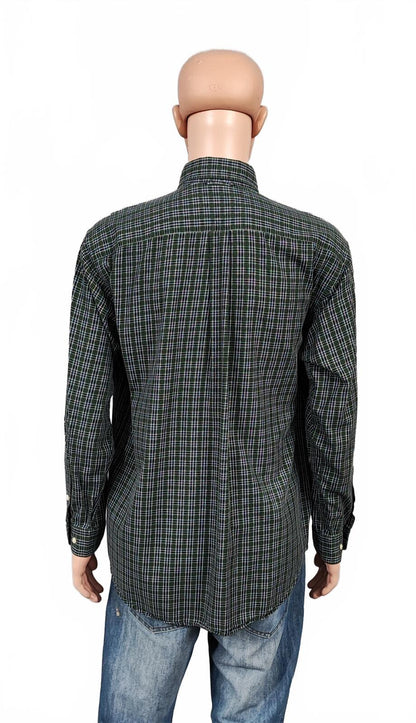Vintage Tommy Hilfiger Crest Checked Long Sleeve Shirt Green Navy Men's Size L
