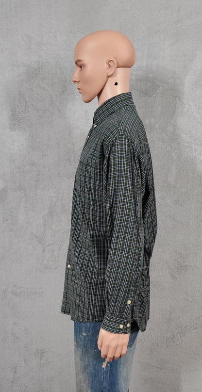 Vintage Tommy Hilfiger Crest Checked Long Sleeve Shirt Green Navy Men's Size L