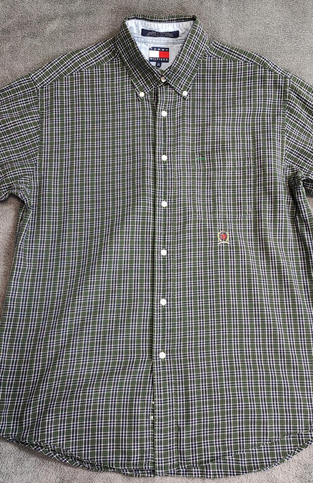 Vintage Tommy Hilfiger Crest Checked Long Sleeve Shirt Green Navy Men's Size L