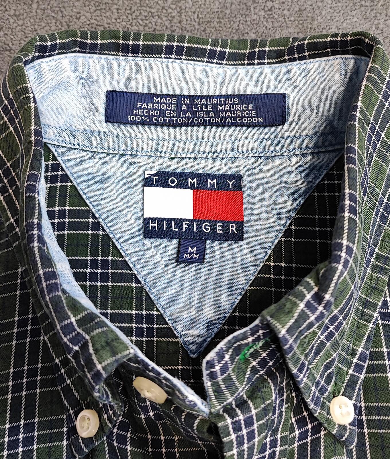 Vintage Tommy Hilfiger Crest Checked Long Sleeve Shirt Green Navy Men's Size L