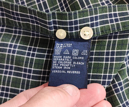 Vintage Tommy Hilfiger Crest Checked Long Sleeve Shirt Green Navy Men's Size L