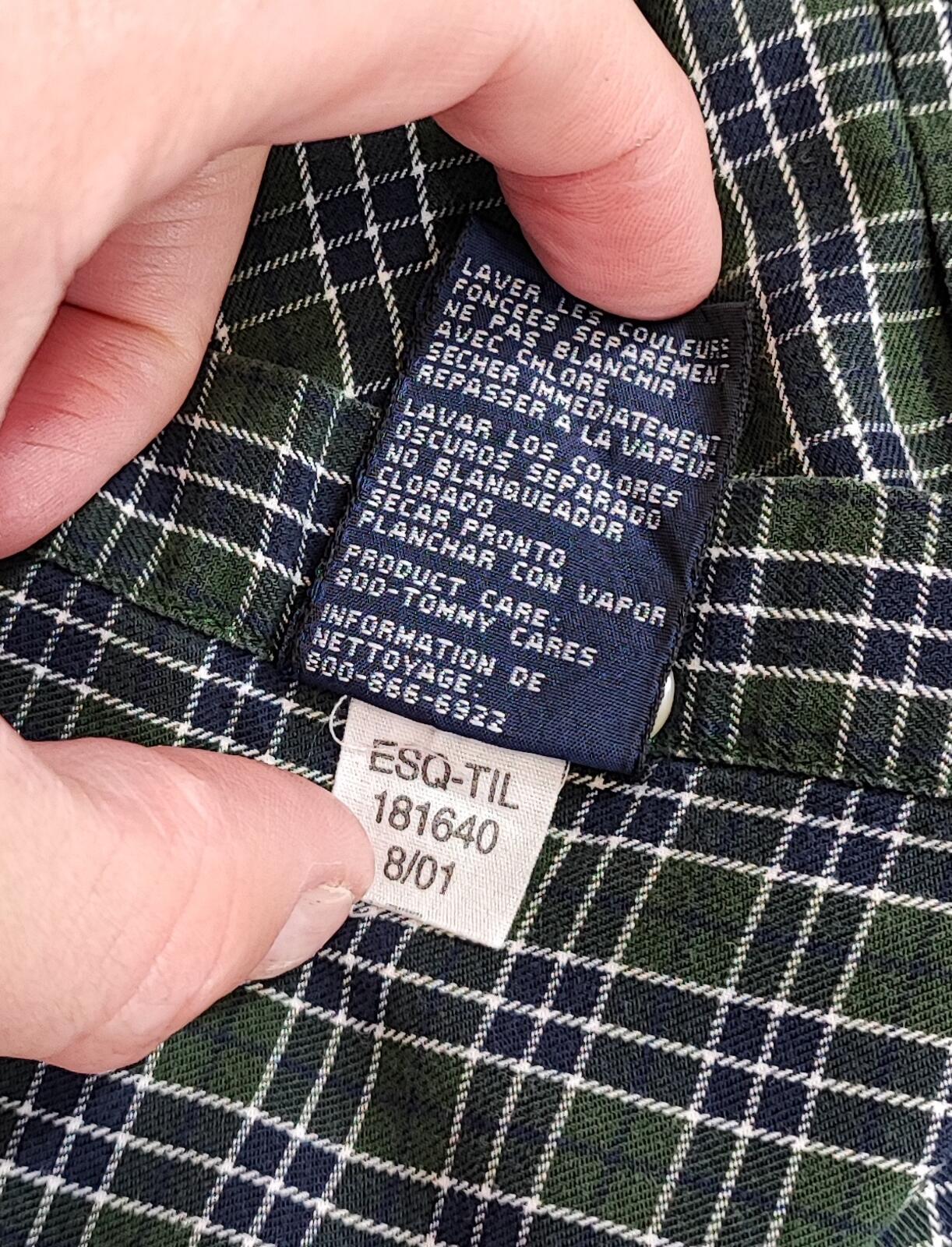 Vintage Tommy Hilfiger Crest Checked Long Sleeve Shirt Green Navy Men's Size L