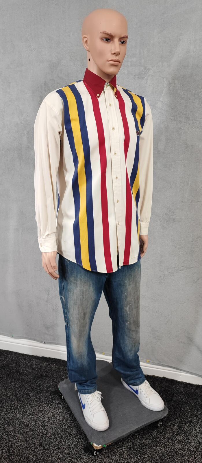 Vintage Tommy Hilfiger Striped Shirt XL Cream Red Blue Cotton 90s Y2K Oversized