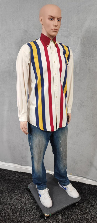 Vintage Tommy Hilfiger Striped Shirt XL Cream Red Blue Cotton 90s Y2K Oversized