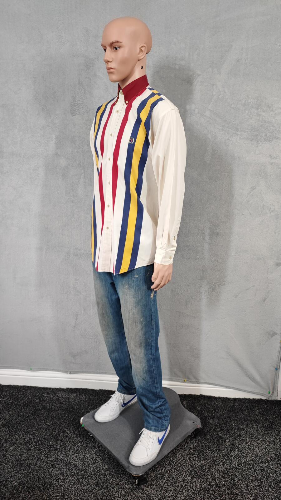 Vintage Tommy Hilfiger Striped Shirt XL Cream Red Blue Cotton 90s Y2K Oversized