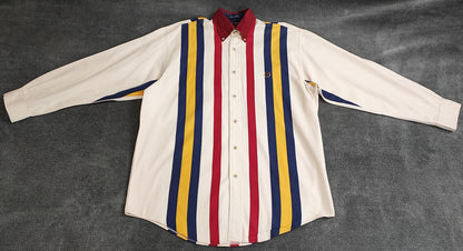 Vintage Tommy Hilfiger Striped Shirt XL Cream Red Blue Cotton 90s Y2K Oversized