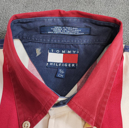 Vintage Tommy Hilfiger Striped Shirt XL Cream Red Blue Cotton 90s Y2K Oversized